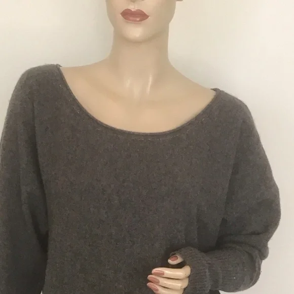 Athleta Heather Gray Sparkle Trim 100% Cashmere Oversized Pullover Sweater L - Picture 2 of 6
